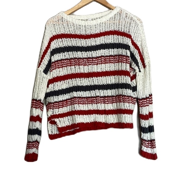 Wishlist Cream Orange/Gray Striped Long Sleeve Sweater S/M EUC Lightweight Cozy - Picture 2 of 11